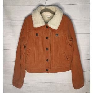 Girls' Sherpa Corduroy Orange Jacket - Cat & Jack Size Medium (7/8)